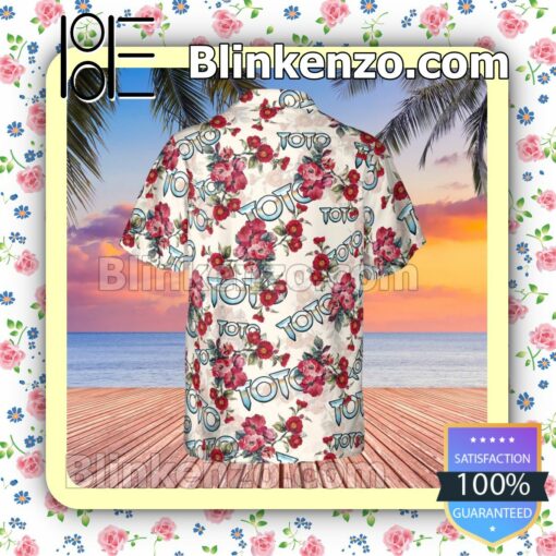 Toto Rock Band Floral Pattern White Summer Hawaiian Shirt, Mens Shorts a
