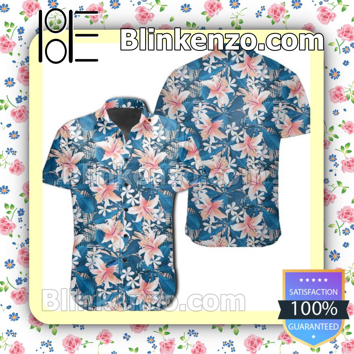Tropical Blue Leave Lily Flowers Summer Shirts
