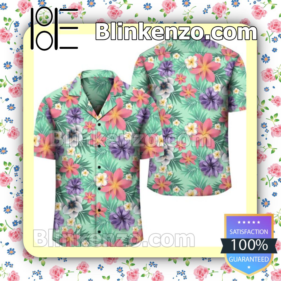 Fantastic Tropical Flower Blossom Cluster Seamless Pattern Summer Shirts