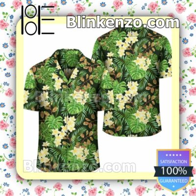 Tropical Leaves And Plumeria Green Summer Shirts