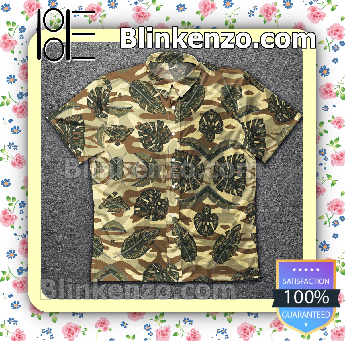 Vibrant Tropical Leaves Brown Camo Summer Shirts
