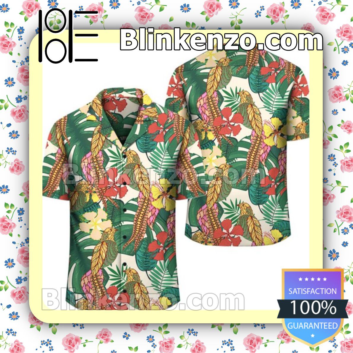 Fast Shipping Tropical Leaves Flowers And Birds Floral Jungle Summer Shirts