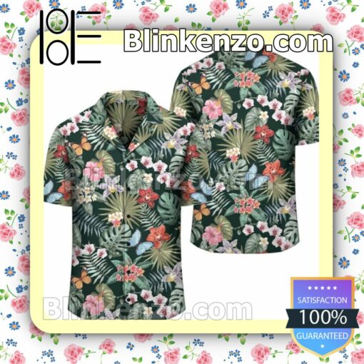 Tropical Plumeria Pattern With Palm Leaves Summer Shirt