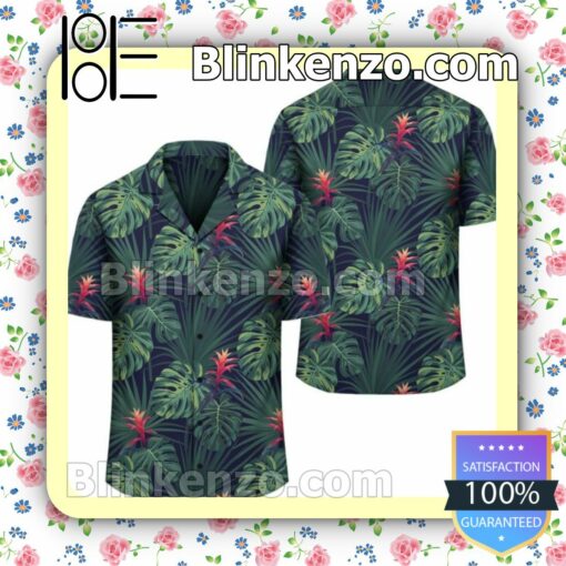 Tropical Red Bromeliad And Green Monstera Leaf Summer Shirt