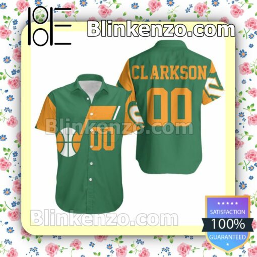 Utah Jazz 00 Jordan Clarkson 2020-21 Earned Edition Green Summer Shirt
