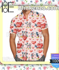 Valentine Mickey & Minnie Mouse Disney Cartoon Graphics Summer Hawaiian Shirt, Mens Shorts