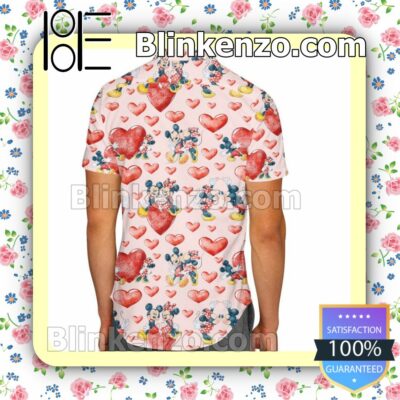 Valentine Mickey & Minnie Mouse Disney Cartoon Graphics Summer Hawaiian Shirt, Mens Shorts a
