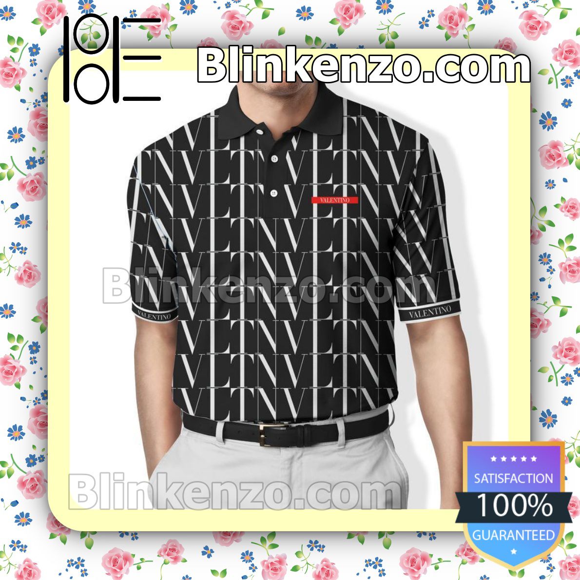 Beautiful Valentino All Over Logo Print Embroidered Polo Shirts