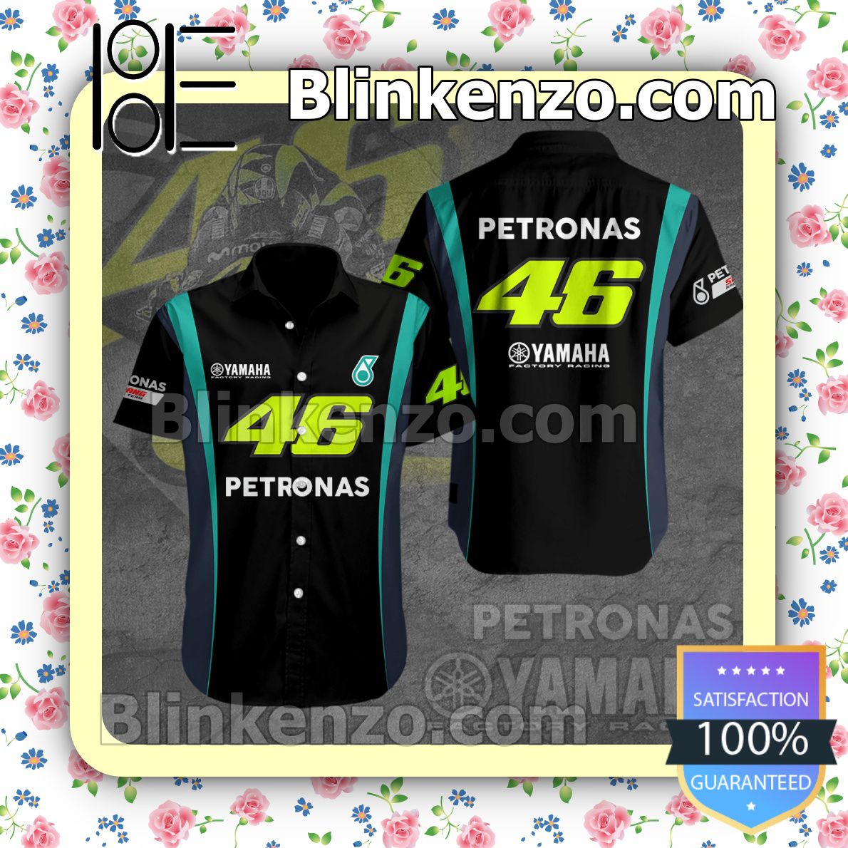 Valentino Rossi VR46 Yamaha Factory MotoGP Racing Black Summer Hawaiian Shirt, Mens Shorts