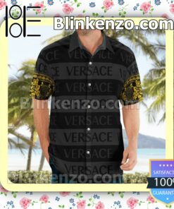 Versace Black And Grey Horizontal Stripes Luxury Beach Shirts, Swim Trunks a