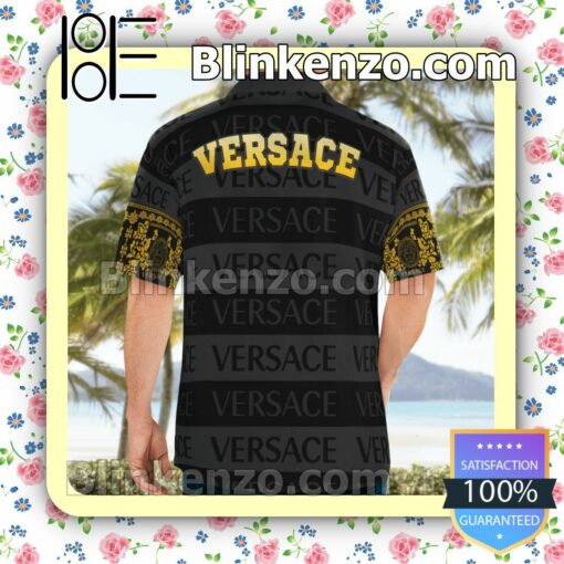 Versace Black And Grey Horizontal Stripes Luxury Beach Shirts, Swim Trunks b