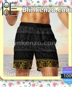 Versace Black And Grey Horizontal Stripes Luxury Beach Shirts, Swim Trunks c