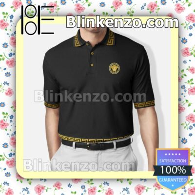 Versace Black Embroidered Polo Shirts