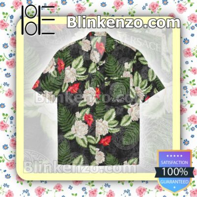 Versace Flower Pattern Green Leaf Print Summer Shirts