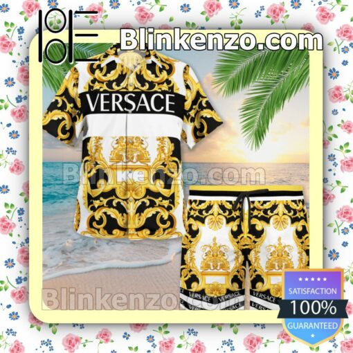 Versace Gold Multi Baroque Print Luxury Beach Shirts, Swim Trunks