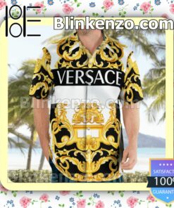 Versace Gold Multi Baroque Print Luxury Beach Shirts, Swim Trunks a
