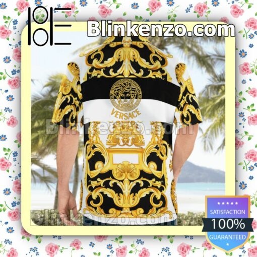 Versace Gold Multi Baroque Print Luxury Beach Shirts, Swim Trunks b