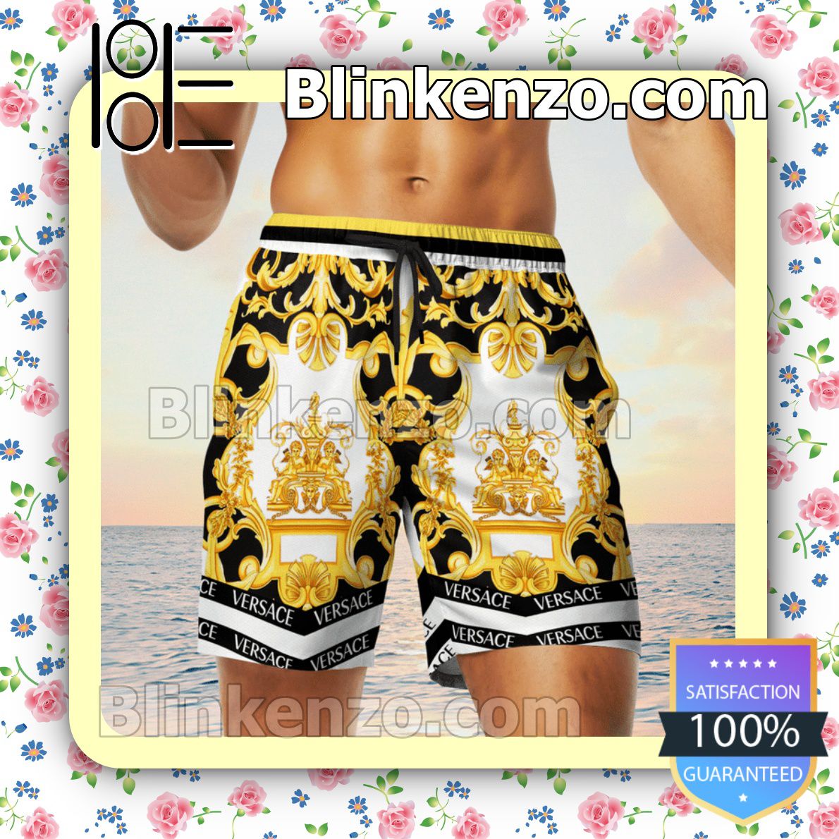 Louis Vuitton Monogram With Big Golden Logo Dark Brown Luxury Beach Shirts,  Swim Trunks - Blinkenzo