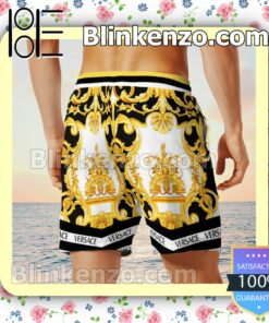 Versace Gold Multi Baroque Print Luxury Beach Shirts, Swim Trunks x