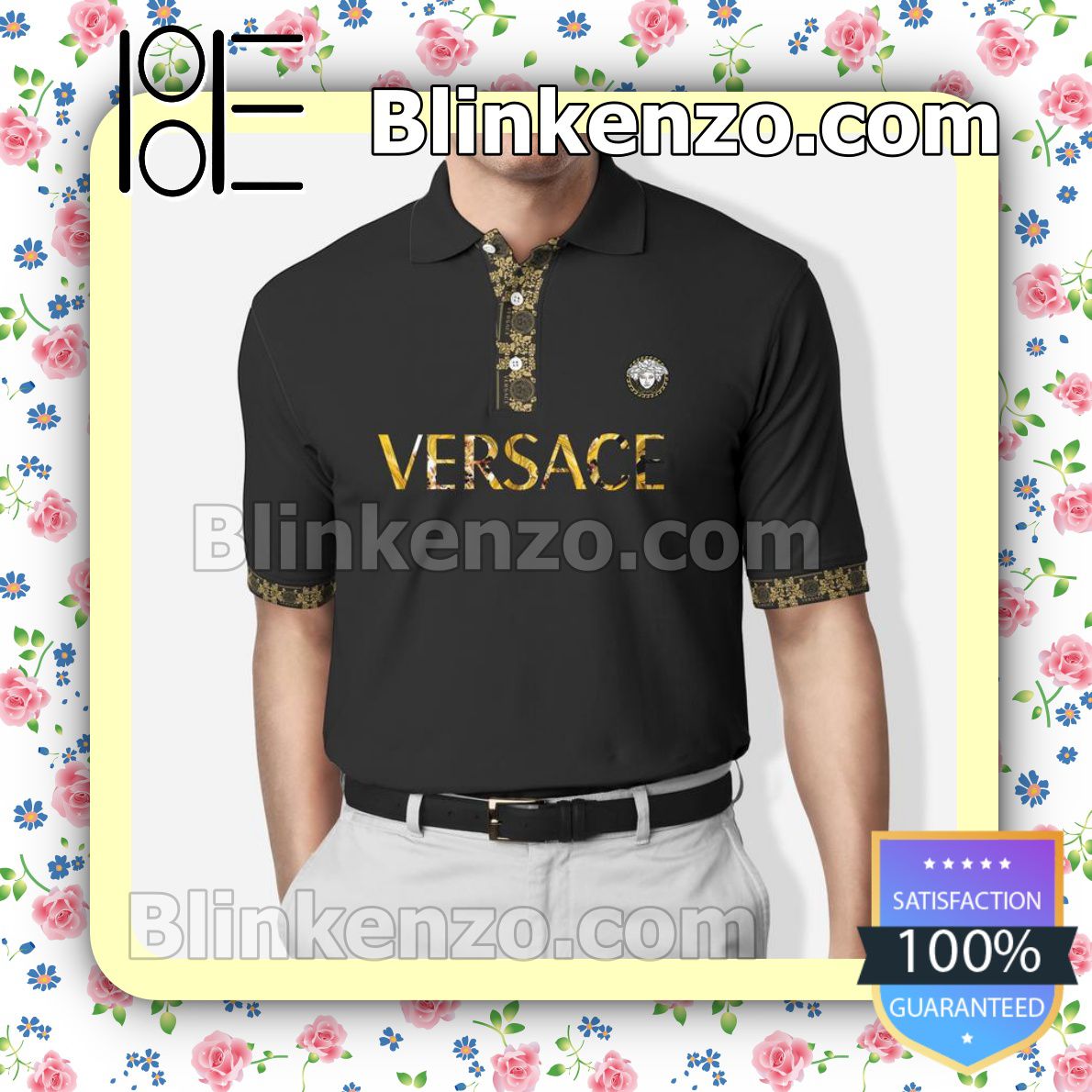 Versace Luxury Brand Style Basic Black Embroidered Polo Shirts