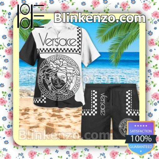 Versace Medusa Checkerboard Border Luxury Beach Shirts, Swim Trunks