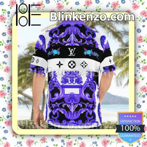 Versace Purple Multi Baroque Print Luxury Beach Shirts, Swim Trunks b