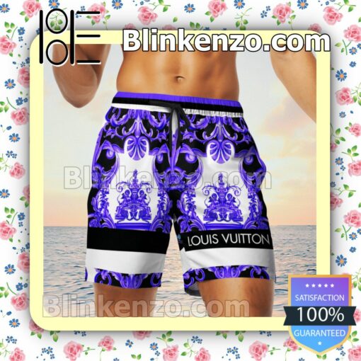 Versace Purple Multi Baroque Print Luxury Beach Shirts, Swim Trunks c