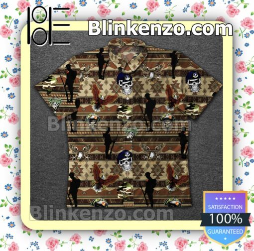 Veteran Skull Eagle Native Pattern Summer Shirt