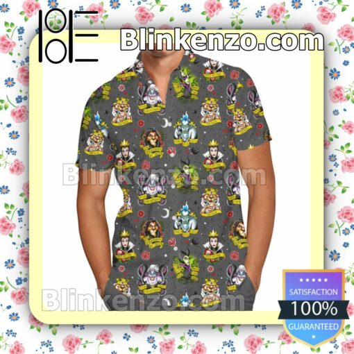 Villain Tattoos Disney Cartoon Graphics Inspired Summer Hawaiian Shirt, Mens Shorts