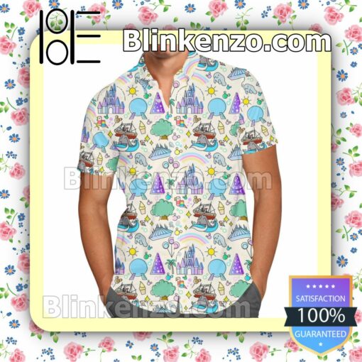 Walt Disney World Park Inspired Icons Summer Hawaiian Shirt, Mens Shorts