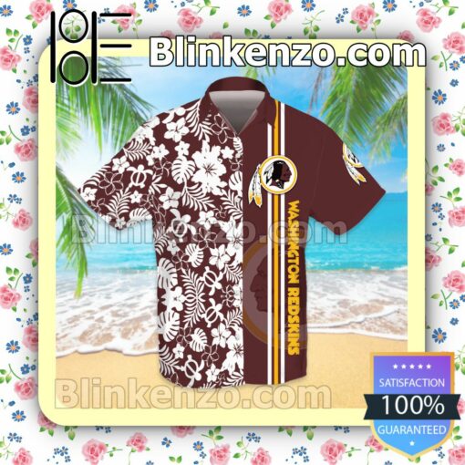 Washington Redskins Flowery Brown Summer Hawaiian Shirt, Mens Shorts