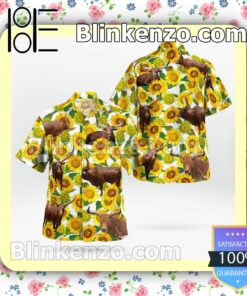 Watusi Cattle Lovers Sunflower  Summer Hawaiian Shirt, Mens Shorts