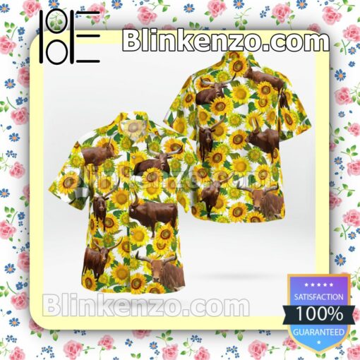 Watusi Cattle Lovers Sunflower  Summer Hawaiian Shirt, Mens Shorts