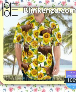 Watusi Cattle Lovers Sunflower  Summer Hawaiian Shirt, Mens Shorts a