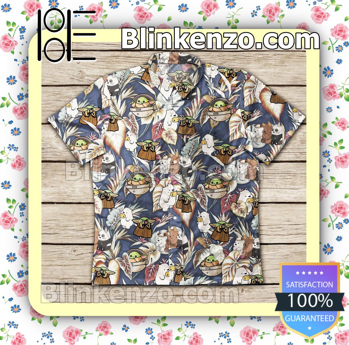 Top Selling We Bare Bear And Baby Yoda Leaf Print Summer Shirts