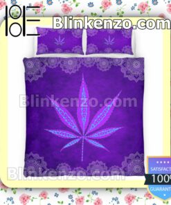 Weed Leaf Hippie Purple Queen King Quilt Blanket Set