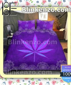 Weed Leaf Hippie Purple Queen King Quilt Blanket Set a