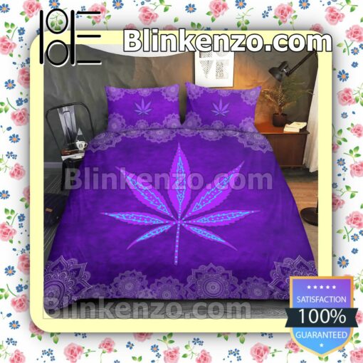 Weed Leaf Hippie Purple Queen King Quilt Blanket Set a