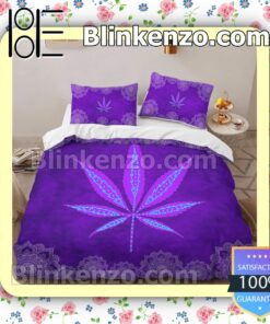 Weed Leaf Hippie Purple Queen King Quilt Blanket Set b