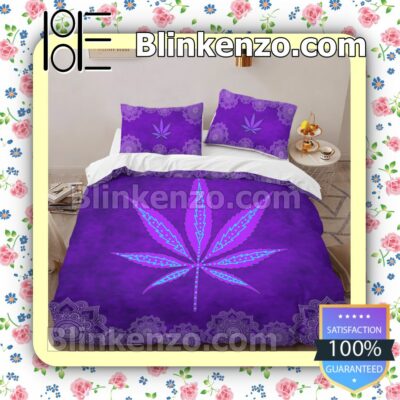 Weed Leaf Hippie Purple Queen King Quilt Blanket Set b