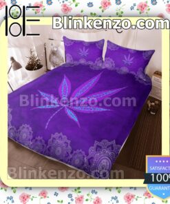 Weed Leaf Hippie Purple Queen King Quilt Blanket Set c