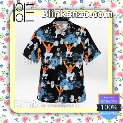 Weight Lifting Flowery Black Summer Hawaiian Shirt a