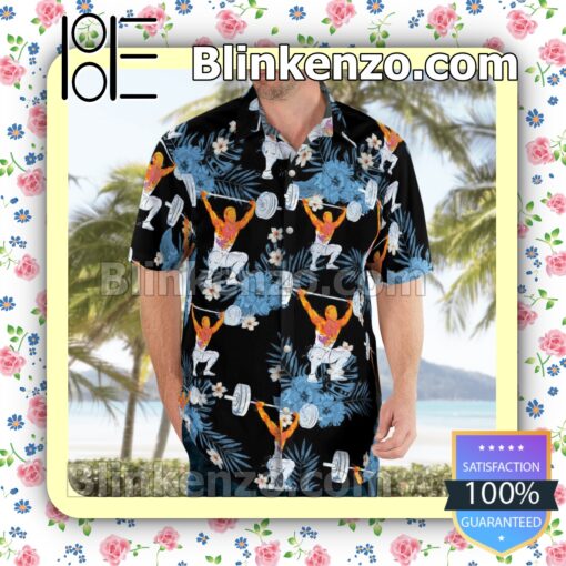 Weight Lifting Flowery Black Summer Hawaiian Shirt b