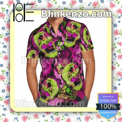 Weird Skull Purple And Green Color Summer Shirts a