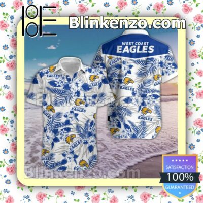 West Coast Eagles Blue Tropical Floral White Summer Shirt