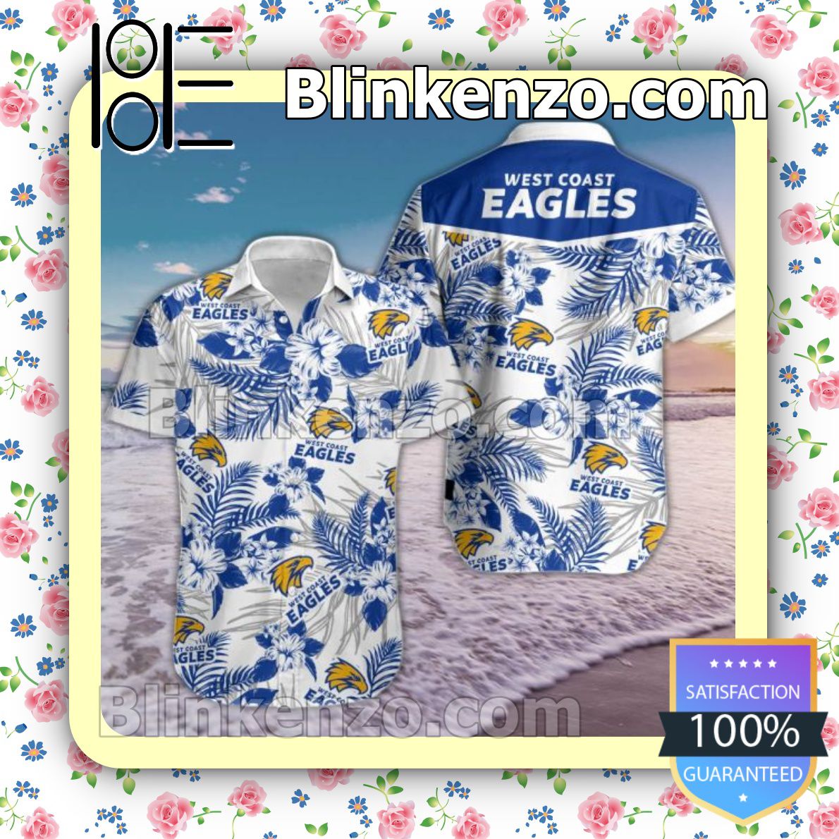 West Coast Eagles Blue Tropical Floral White Summer Shirt - Blinkenzo