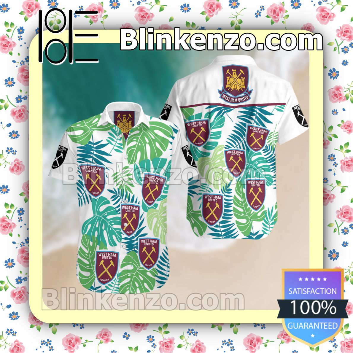 West Ham United F.C Summer Hawaiian Shirt, Mens Shorts