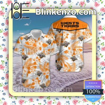Wests Tigers Orange Tropical Floral White Summer Shirt