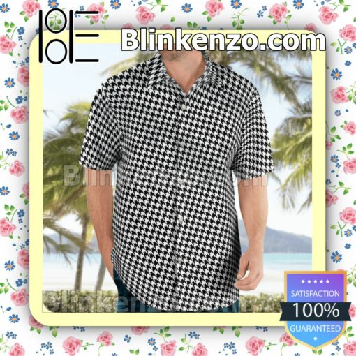 White And Black Houndstooth Pattern Summer Shirts b