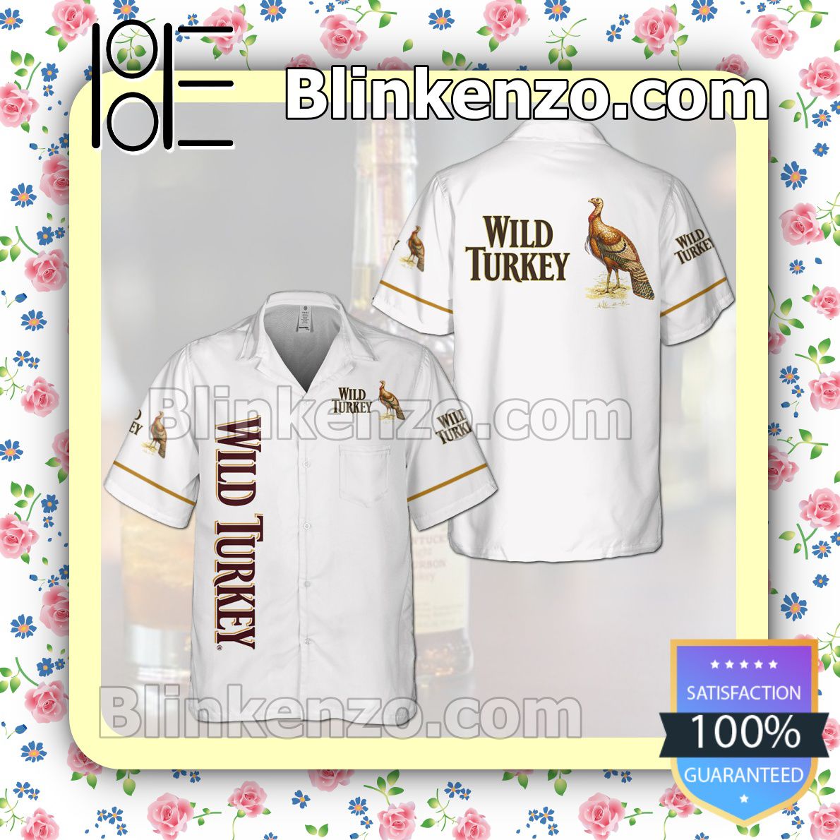 Wild Turkey White Summer Hawaiian Shirt, Mens Shorts